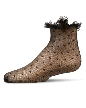 Girls Mesh Dot Pattern Lace Trim Ankle Sock