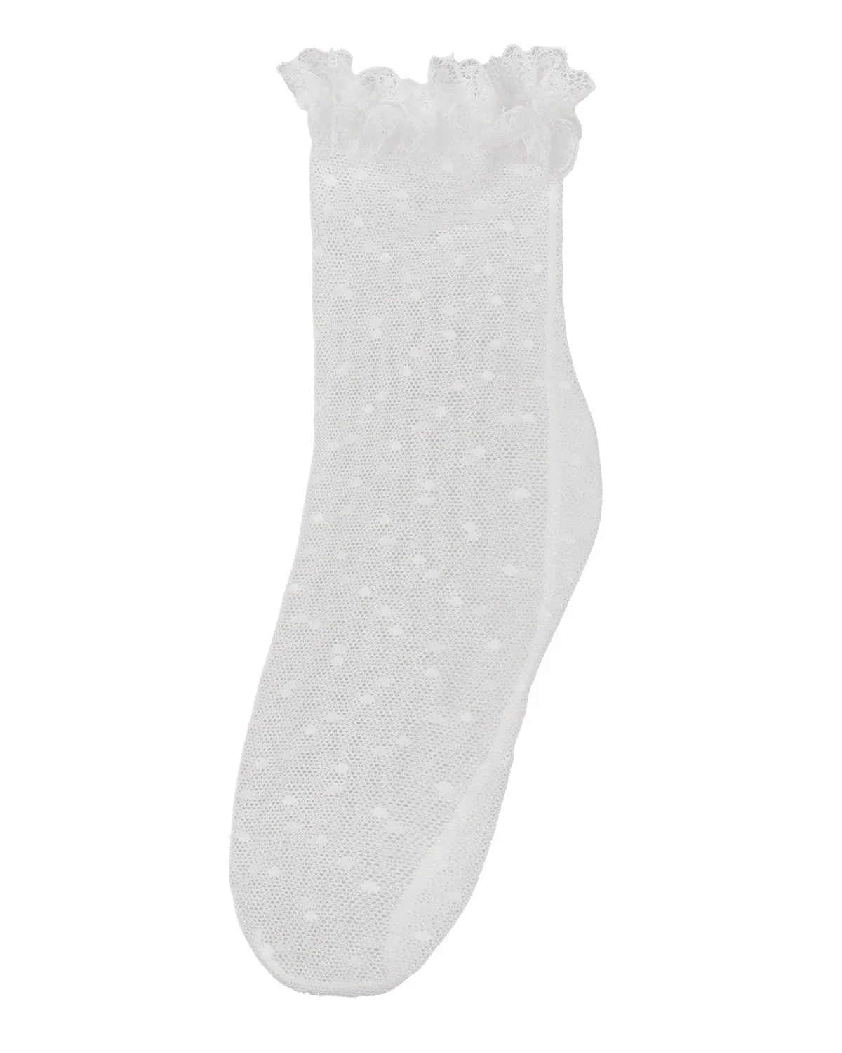 Girls Mesh Dot Pattern Lace Trim Ankle Sock