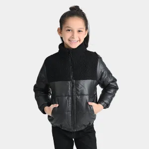 Girls Mix taffeta Quilted Jacket Marigold-BLACK