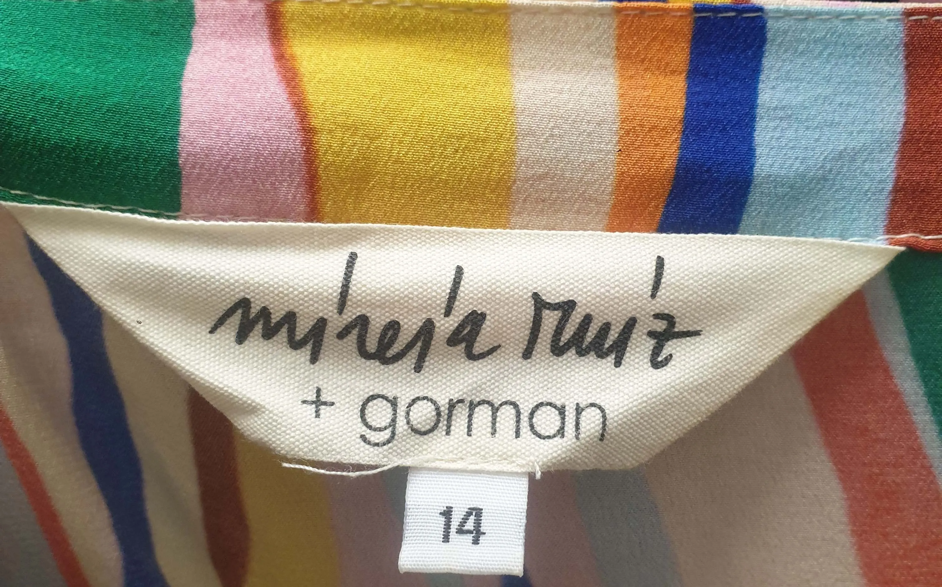 Gorman   Mireia Ruiz silk colourful virtical striped dress size 14