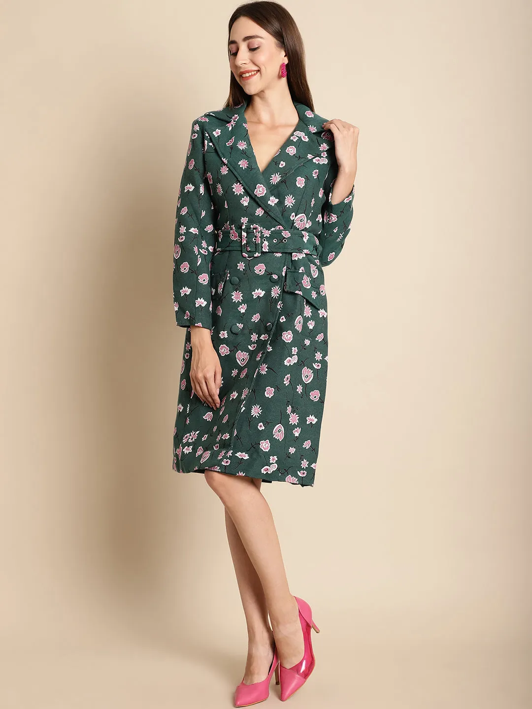 Green Floral Blazer Jacquard Dress