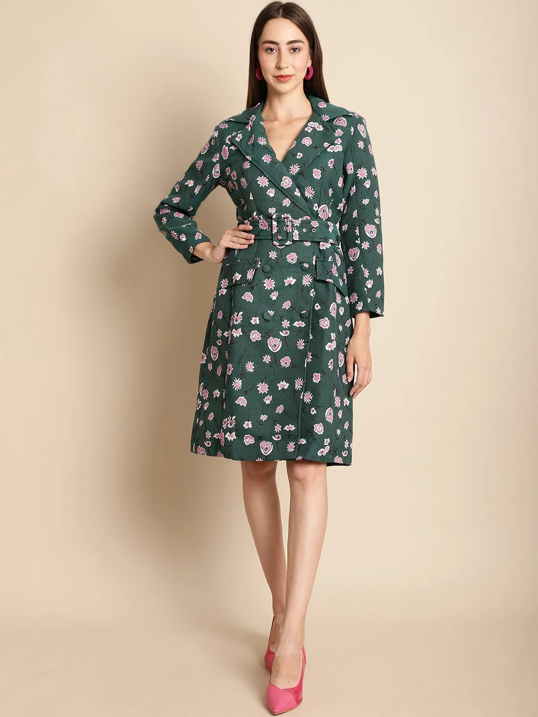 Green Floral Blazer Jacquard Dress