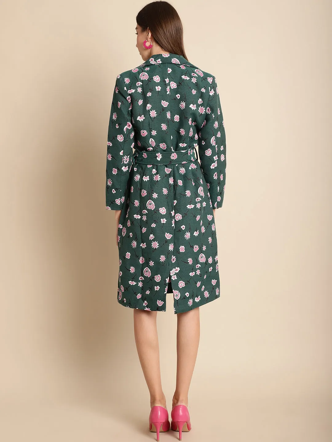 Green Floral Blazer Jacquard Dress