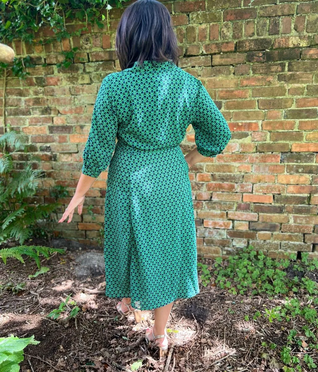 Green Geo Print Midi Shirt Dress