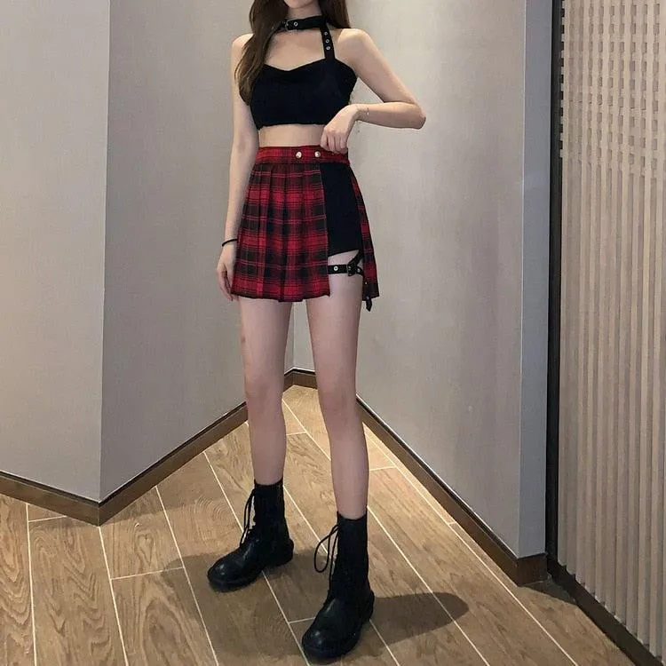 Grunge Plaid Mini Skort