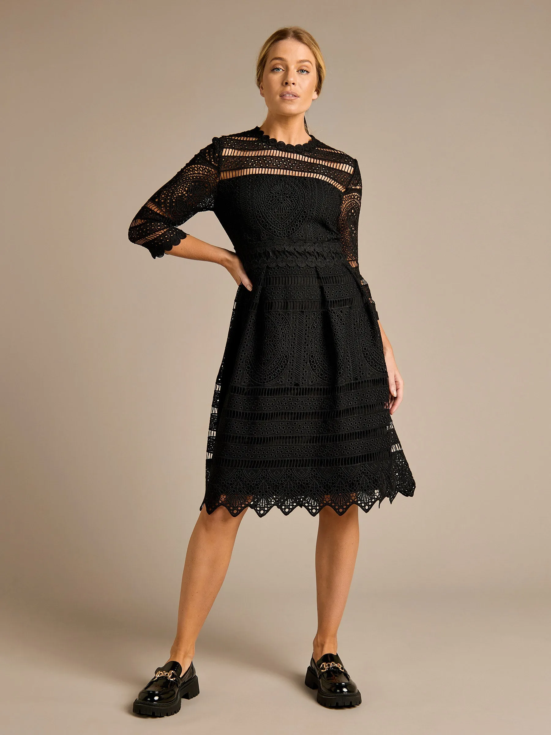 GWD Nicolette Lace Knee Length Black Dress