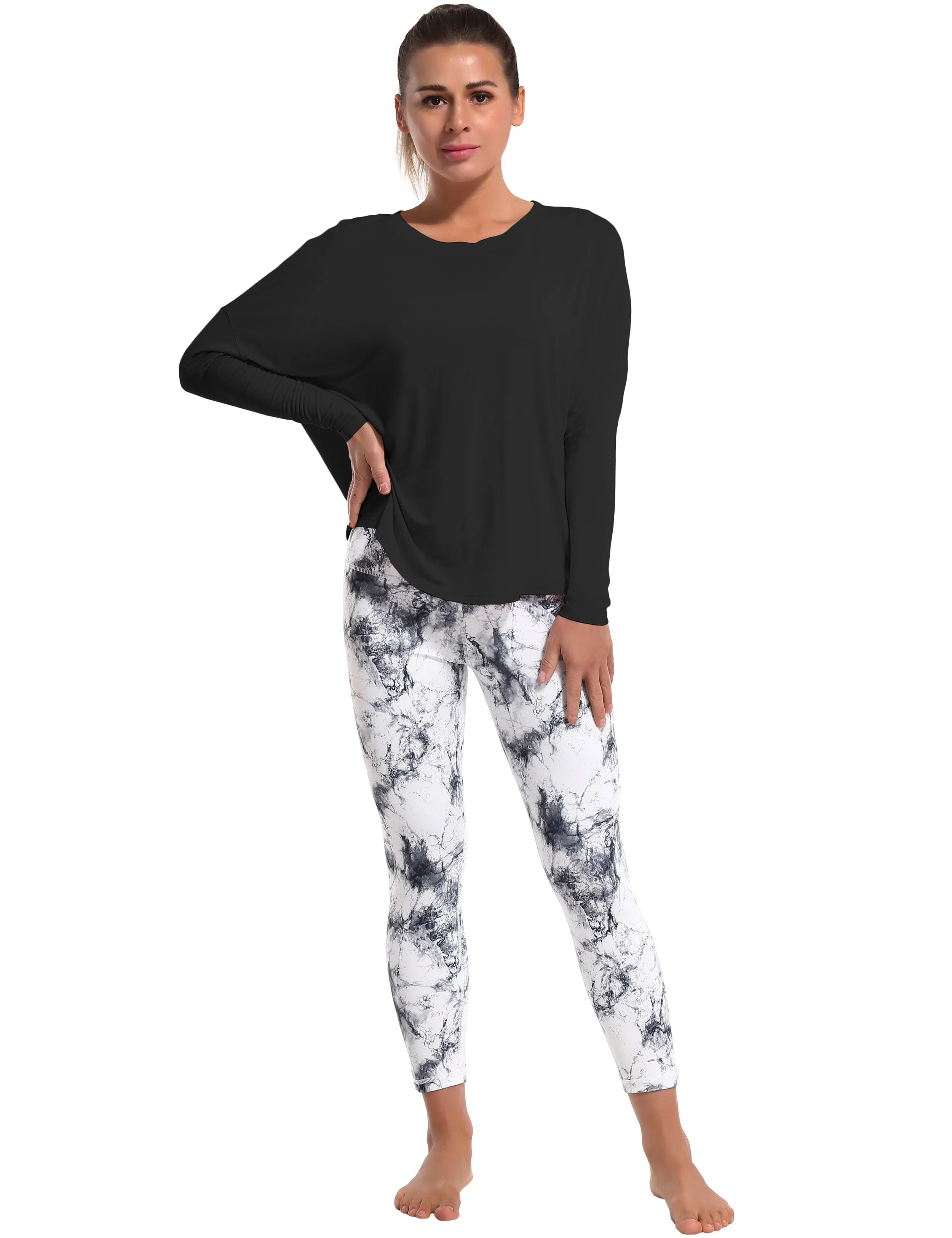 Gym Batwing Tunic Tops black_Gym