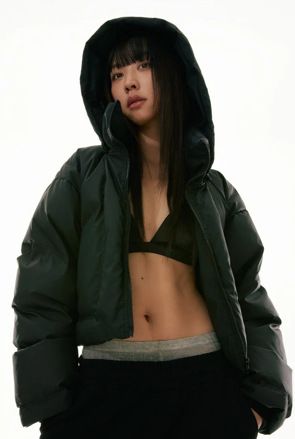 High Collar Hooded Cropped Puffer Jacket