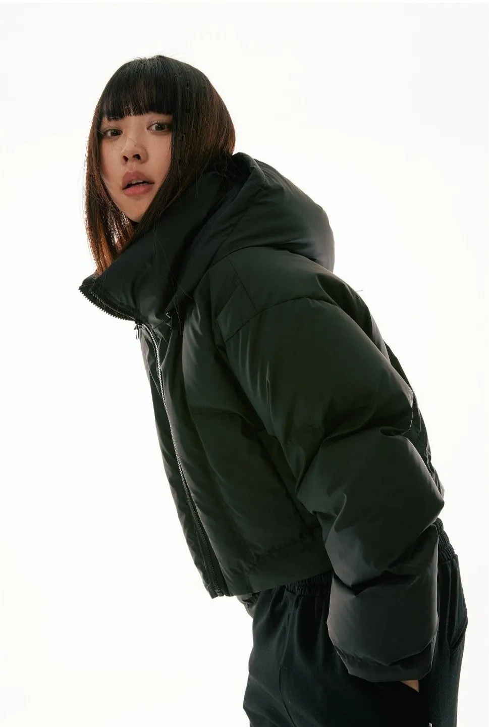 High Collar Hooded Cropped Puffer Jacket