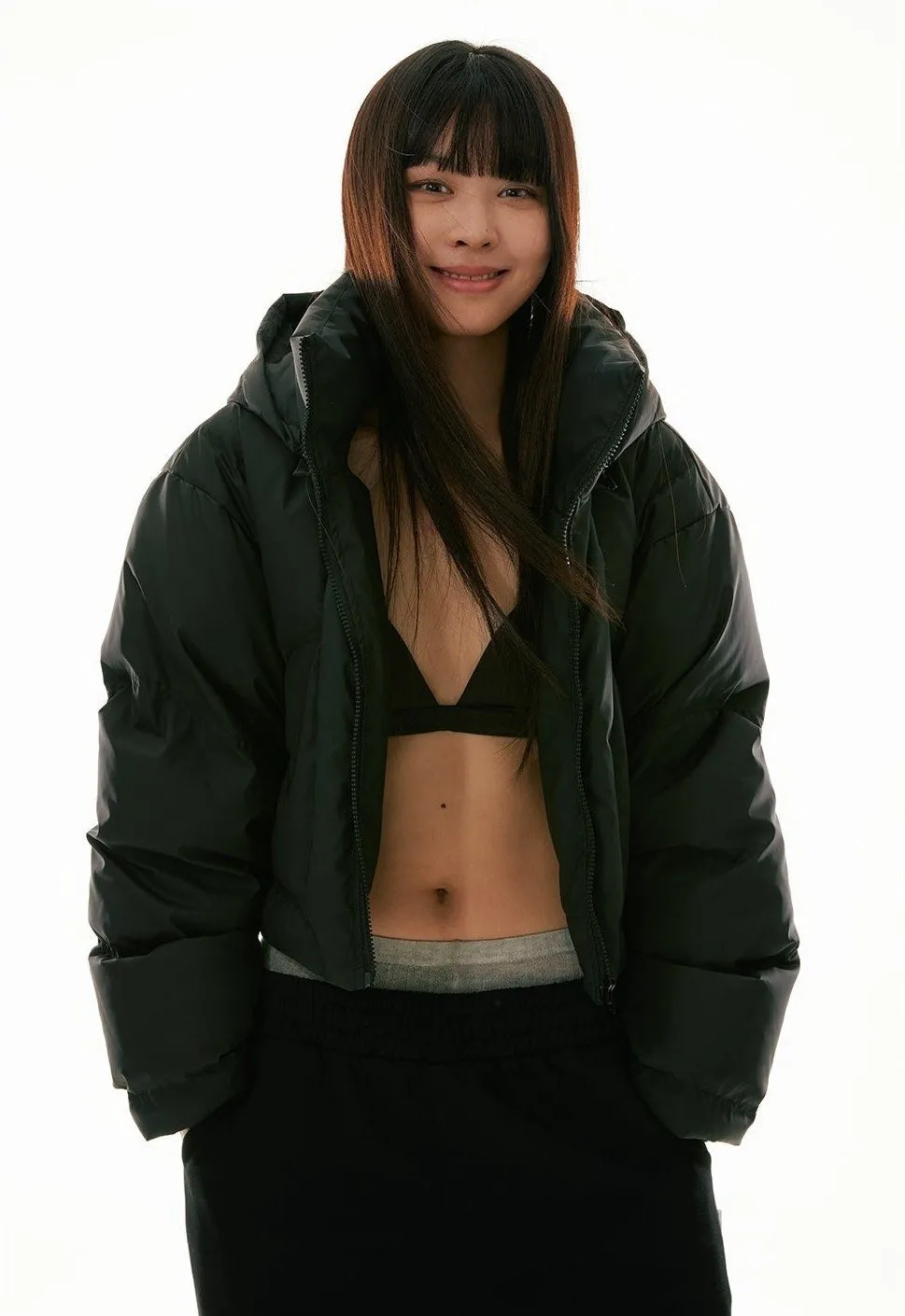 High Collar Hooded Cropped Puffer Jacket