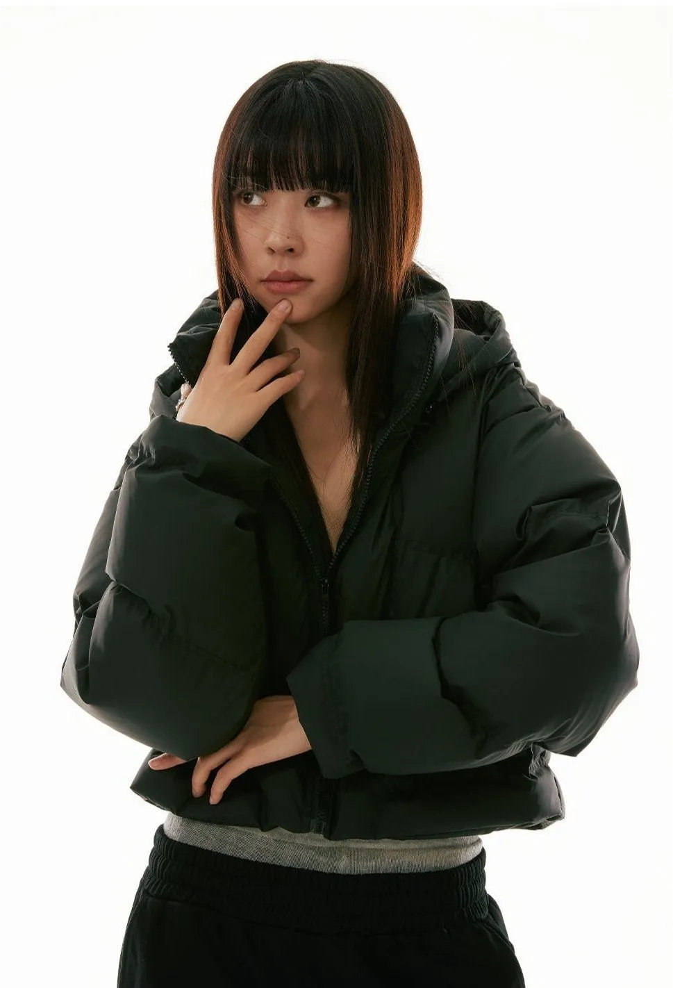 High Collar Hooded Cropped Puffer Jacket