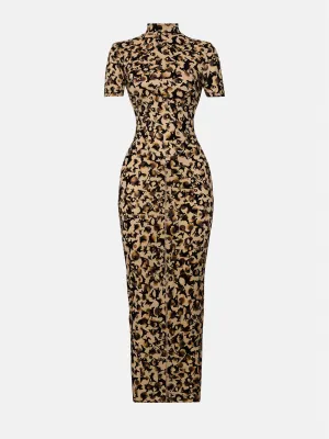 Knockout Dress Beige Leopard Print