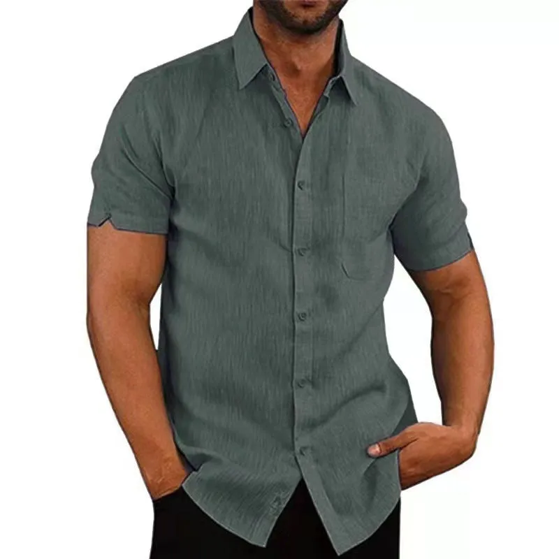 Lawrence - Men's Short Sleeve Linen Gym Shirt