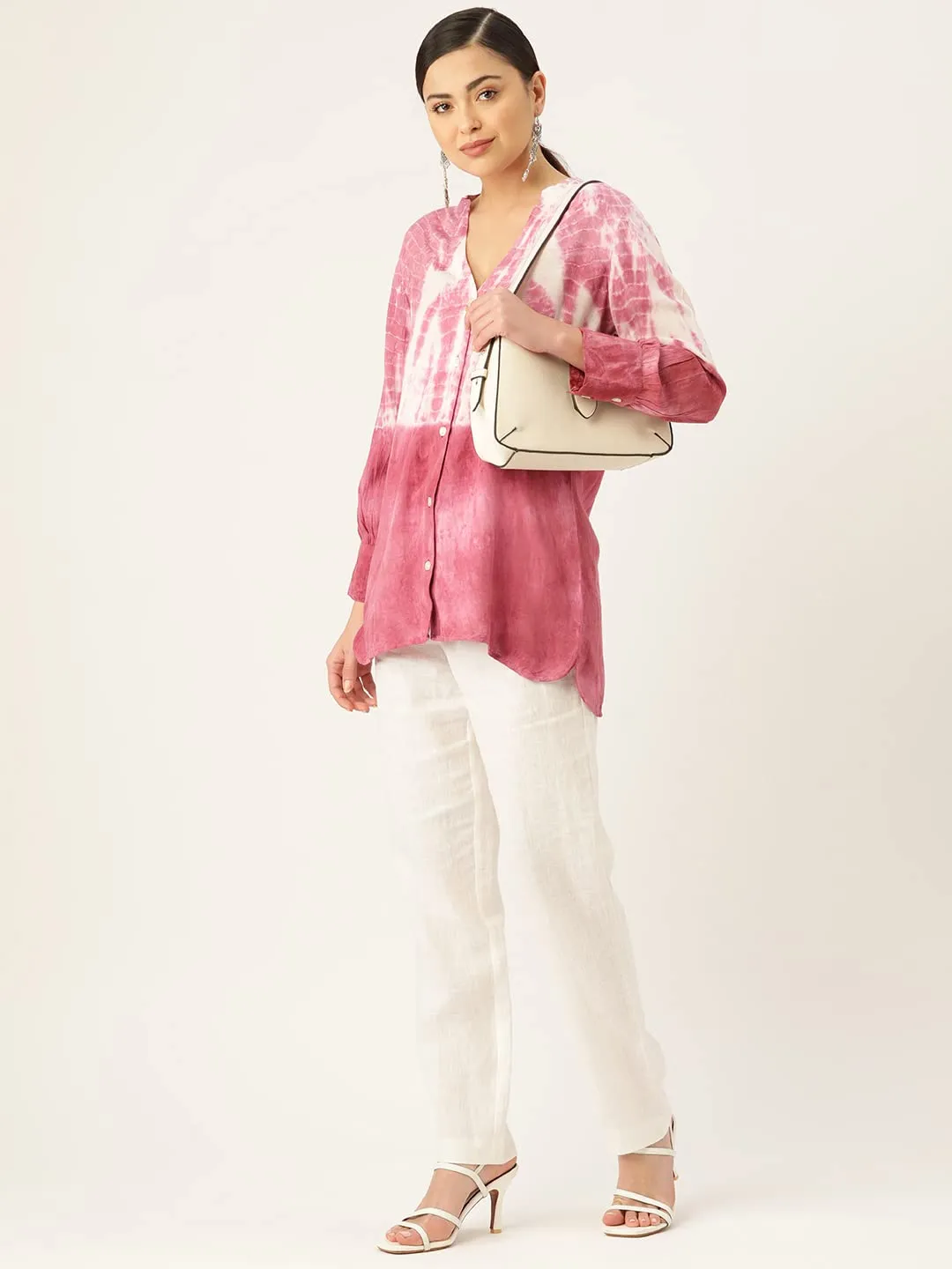 Maaesa Women Pink Ombre Dyed Rayon Shirt (Pink)