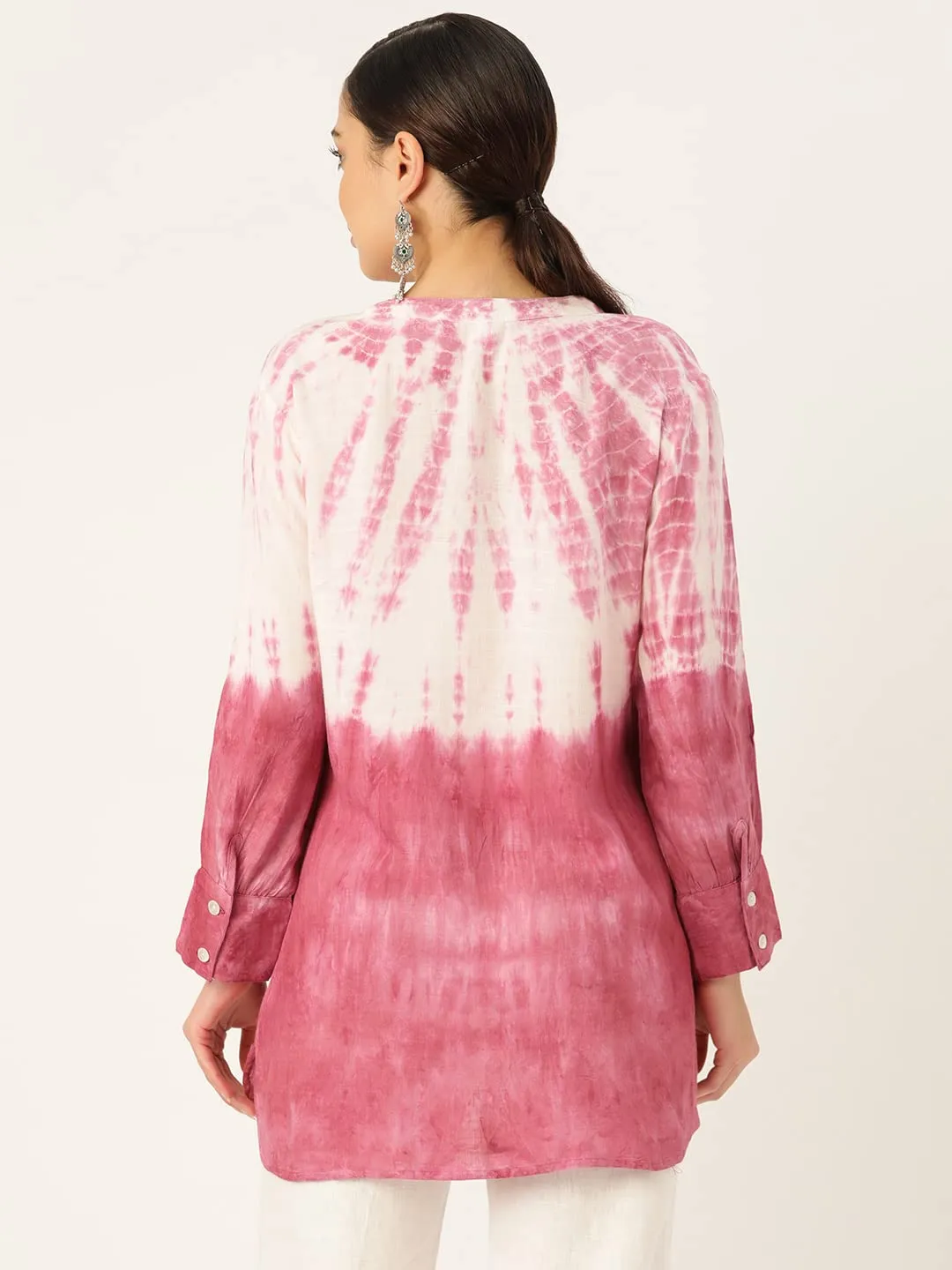 Maaesa Women Pink Ombre Dyed Rayon Shirt (Pink)