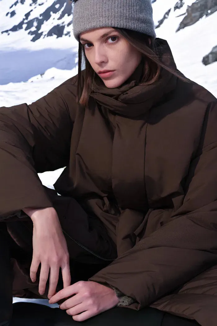 Maddalena UltraLight Brown Long Down Coat in Tear and Water Repellent Fabric