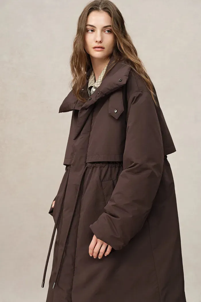 Maddalena UltraLight Brown Long Down Coat in Tear and Water Repellent Fabric