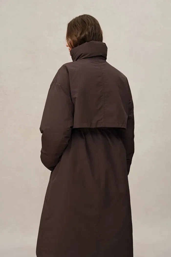 Maddalena UltraLight Brown Long Down Coat in Tear and Water Repellent Fabric