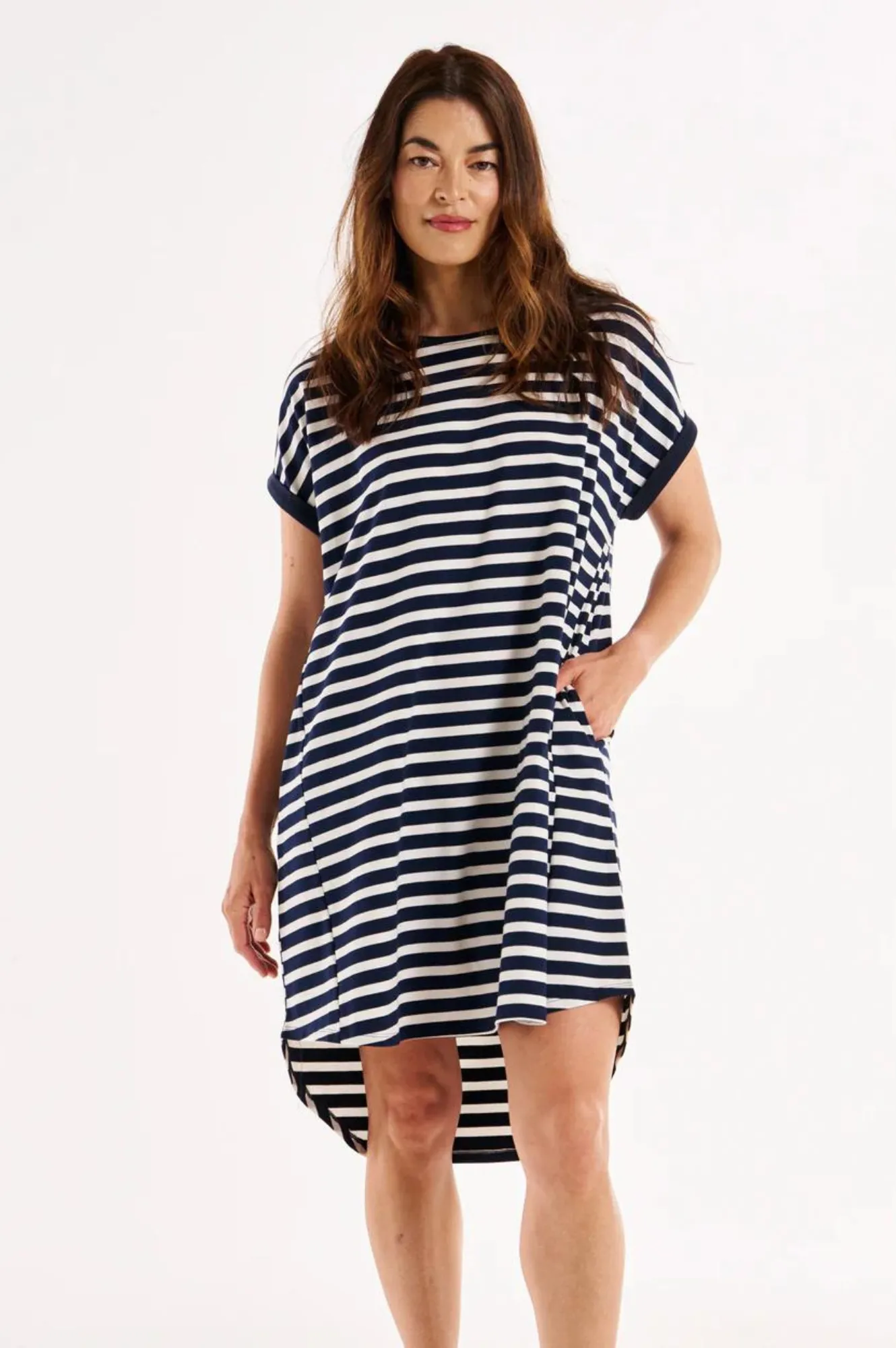 Maxine Tee Shirt Dress - Navy Stripe