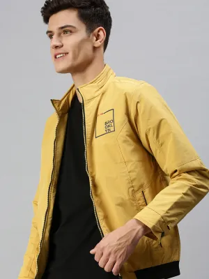 Men Printed Yellow Sporty Jacket