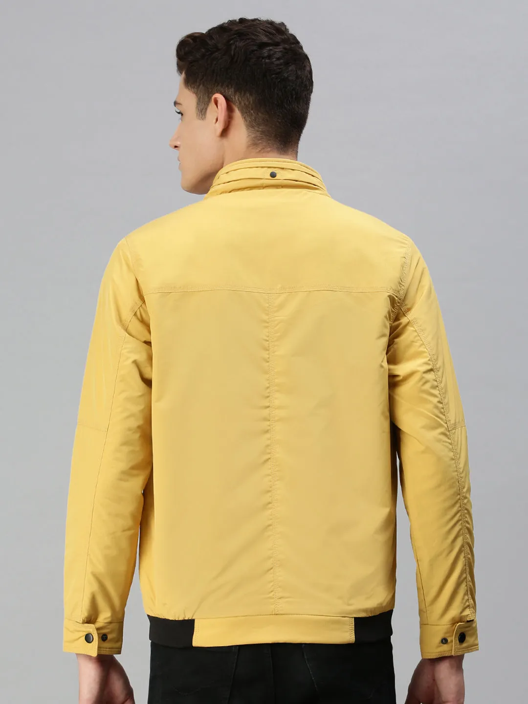 Men Printed Yellow Sporty Jacket