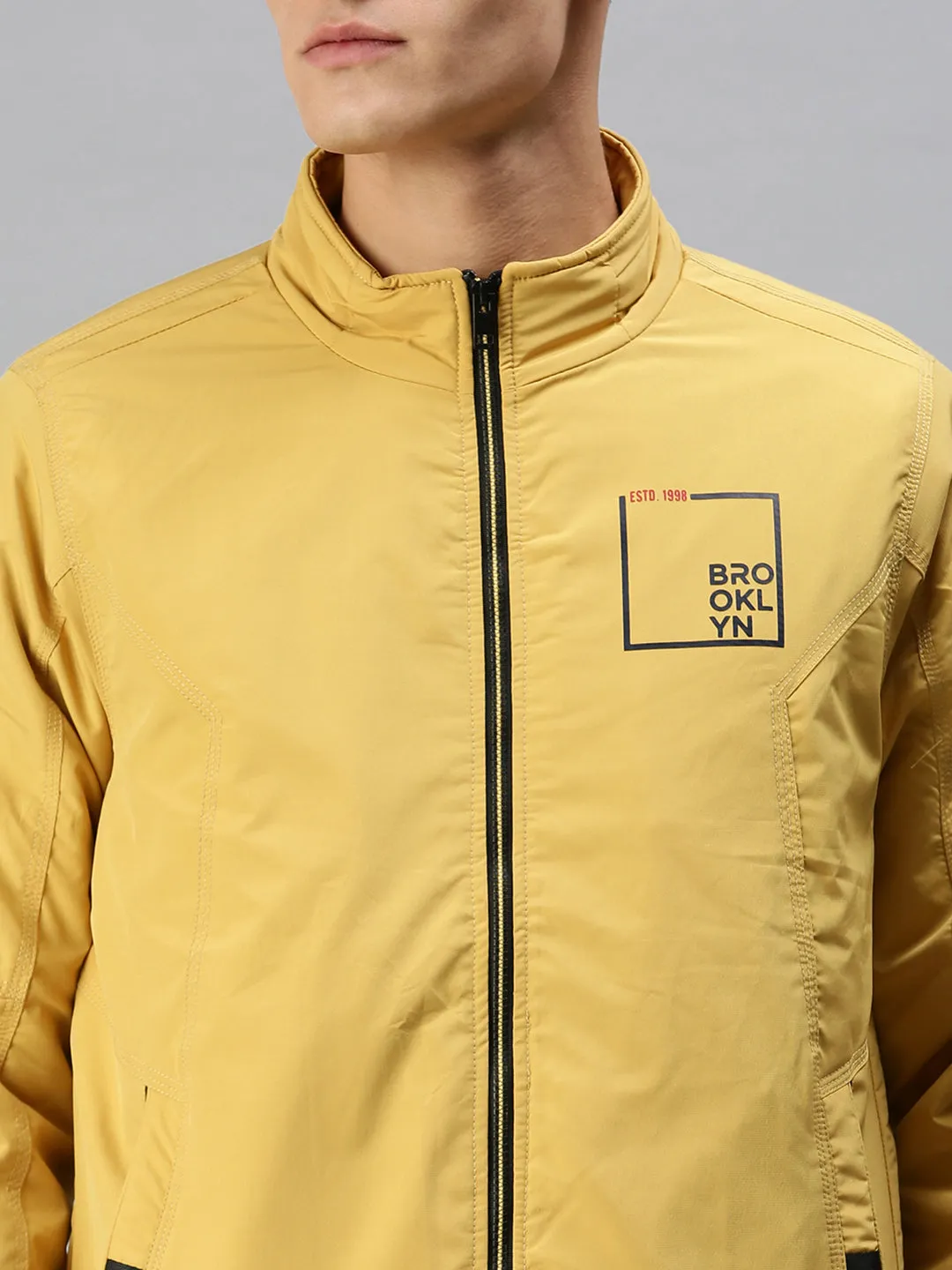 Men Printed Yellow Sporty Jacket