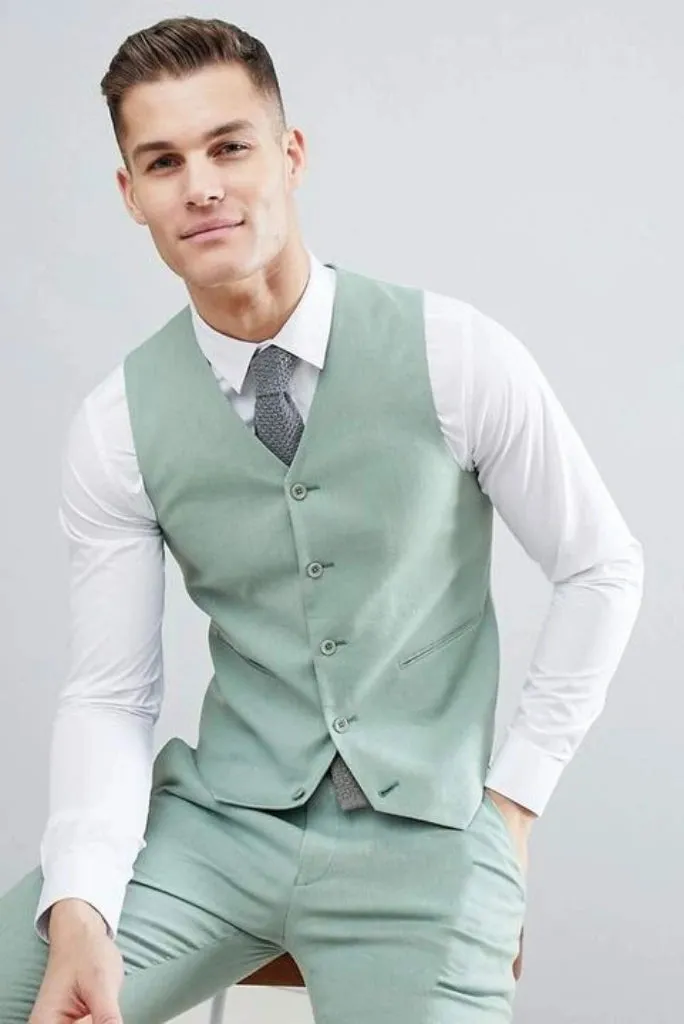 Men Sage Green Vest Coat Wedding Wear Formal Party Wear Dinner Party & Prom Groom Wear Bespoke Tailoring