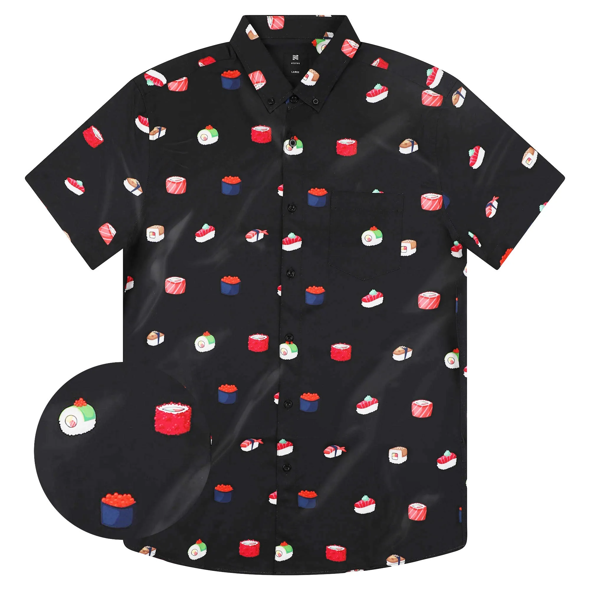 Mens Button Down Shirt - Black Sushi ( Stretch )