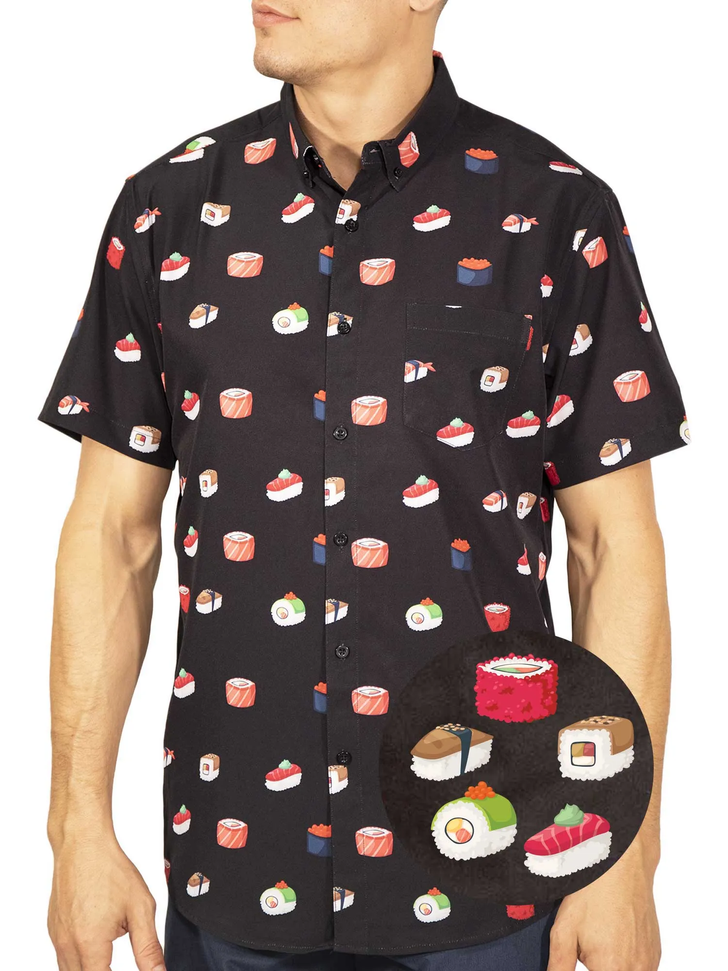 Mens Button Down Shirt - Black Sushi ( Stretch )