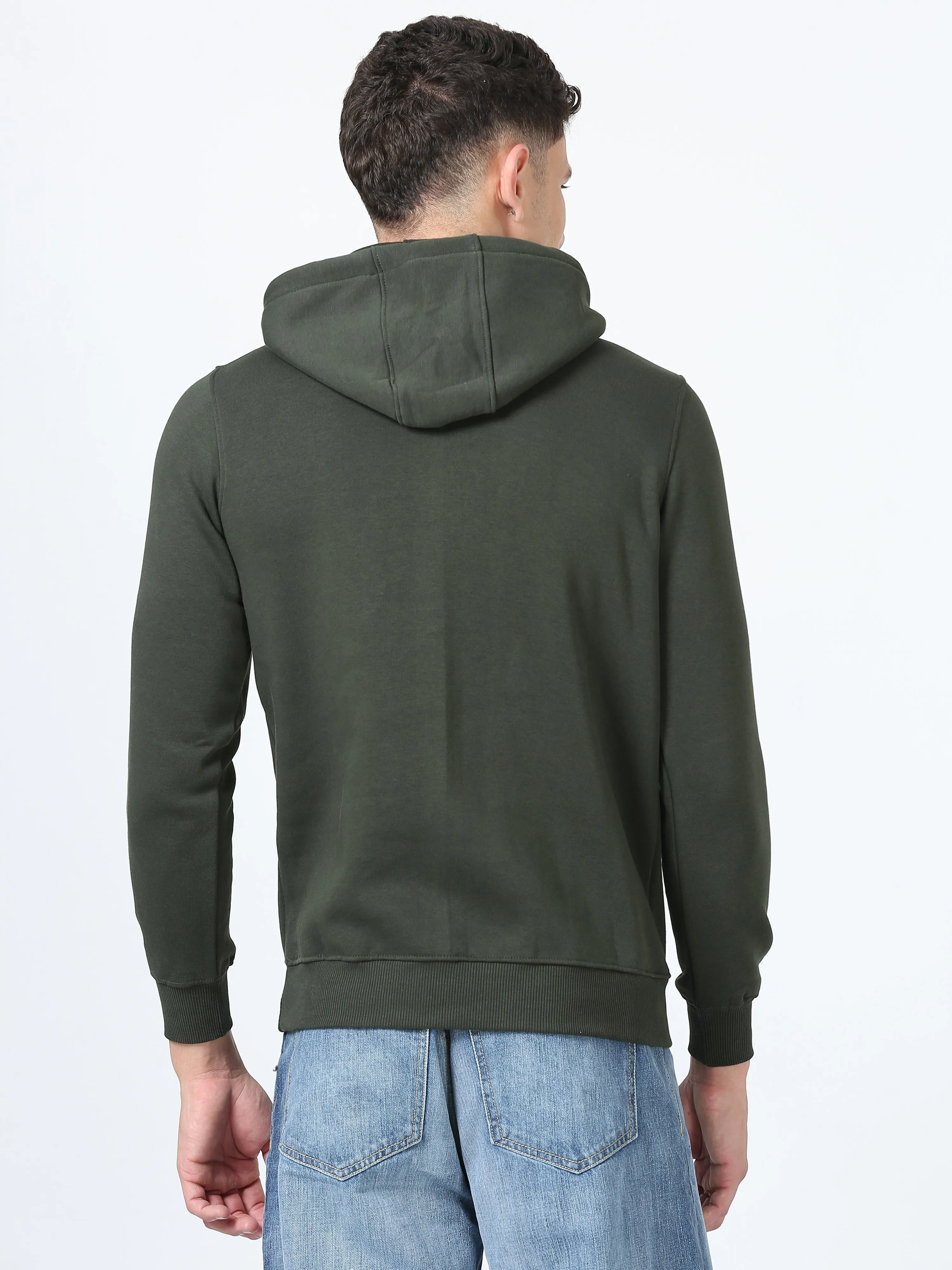 Men's Green Regular Fit Printed Hoodie Full Sleeves Casual Sweatshirt