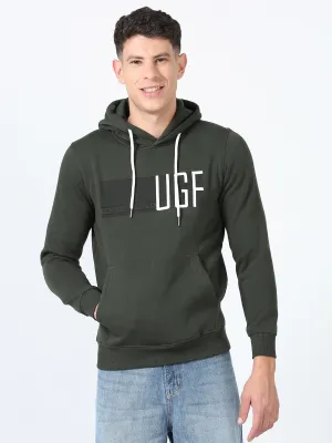 Men's Green Regular Fit Printed Hoodie Full Sleeves Casual Sweatshirt