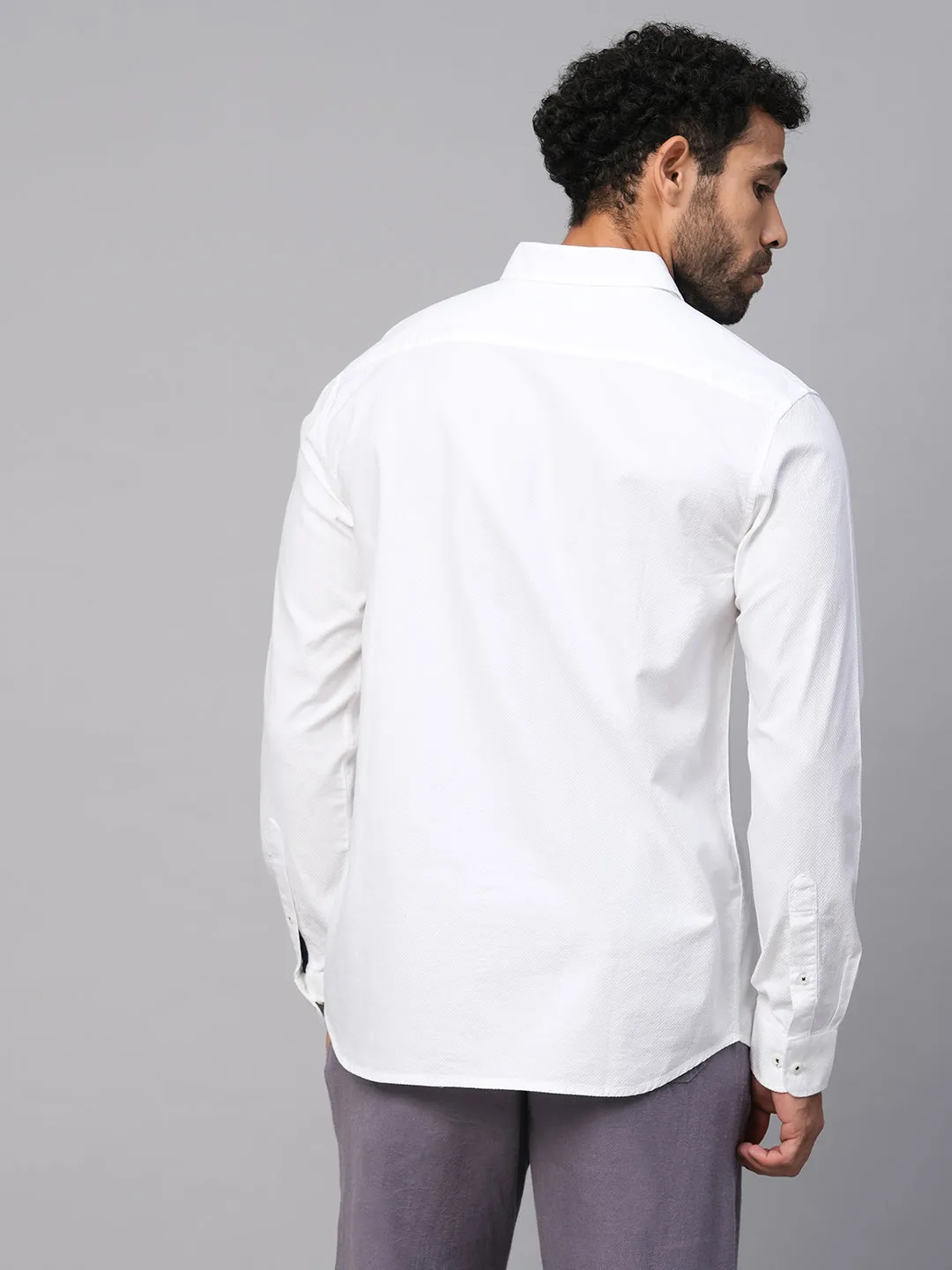 Men's White A Cotton Regular Fit Shirt