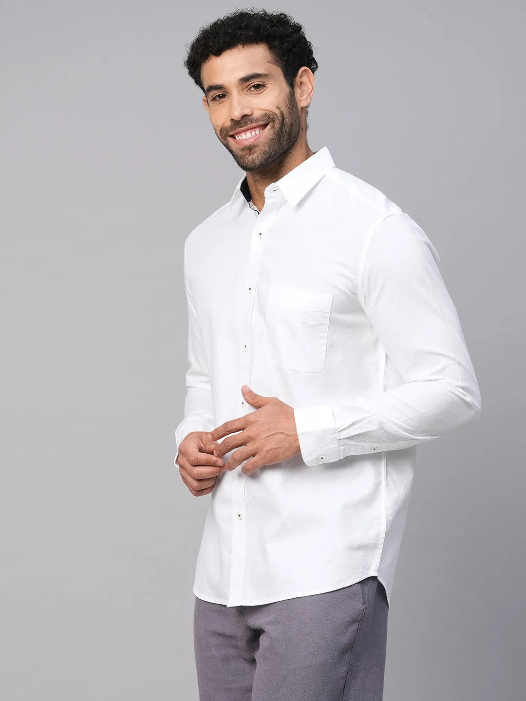 Men's White A Cotton Regular Fit Shirt