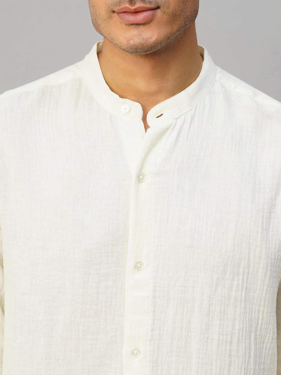 Men's White Cotton Loose Fit Shirt