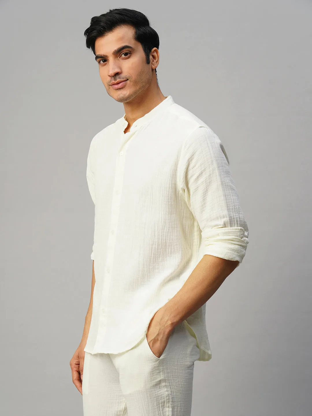 Men's White Cotton Loose Fit Shirt