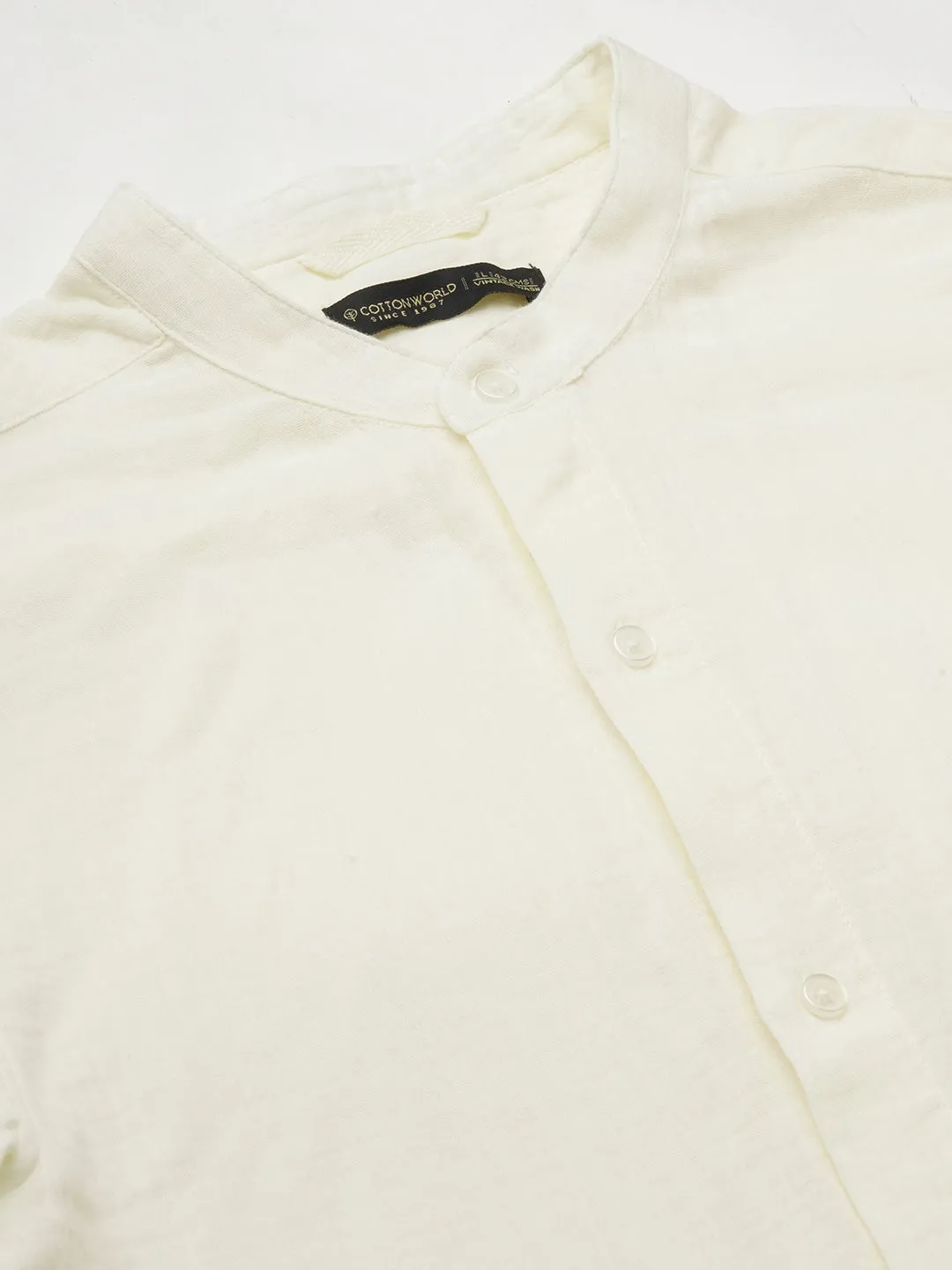 Men's White Cotton Loose Fit Shirt