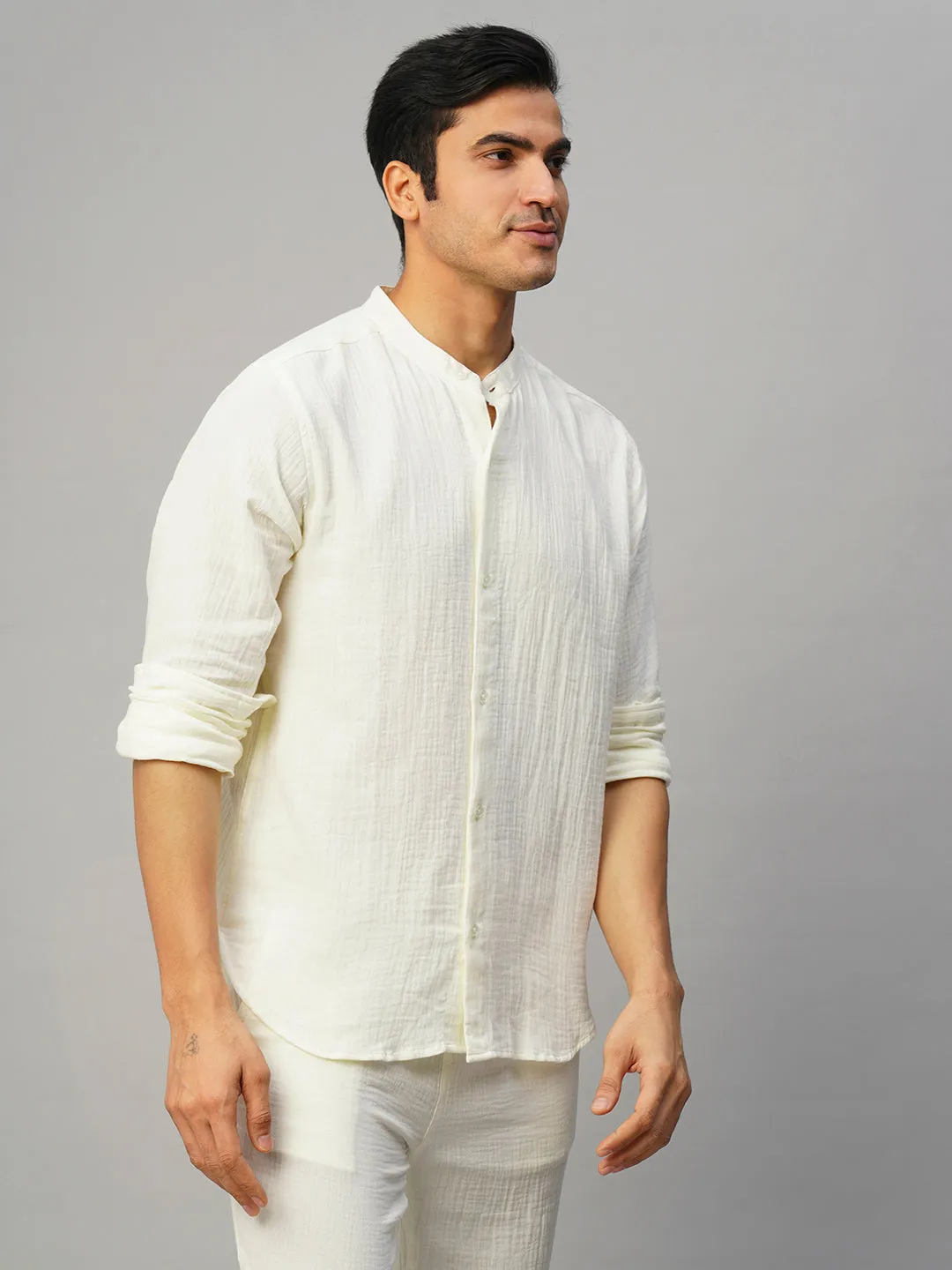 Men's White Cotton Loose Fit Shirt