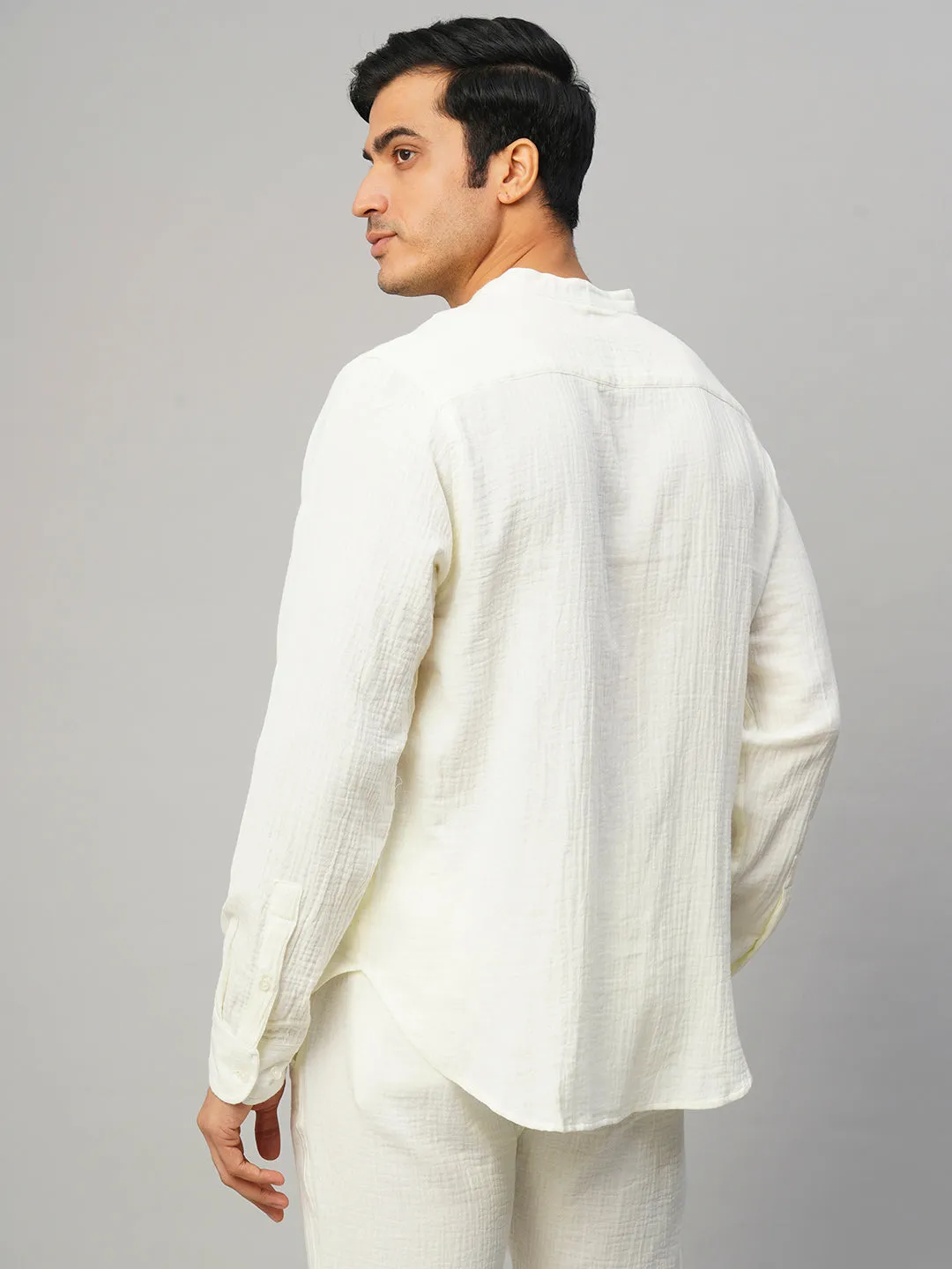 Men's White Cotton Loose Fit Shirt