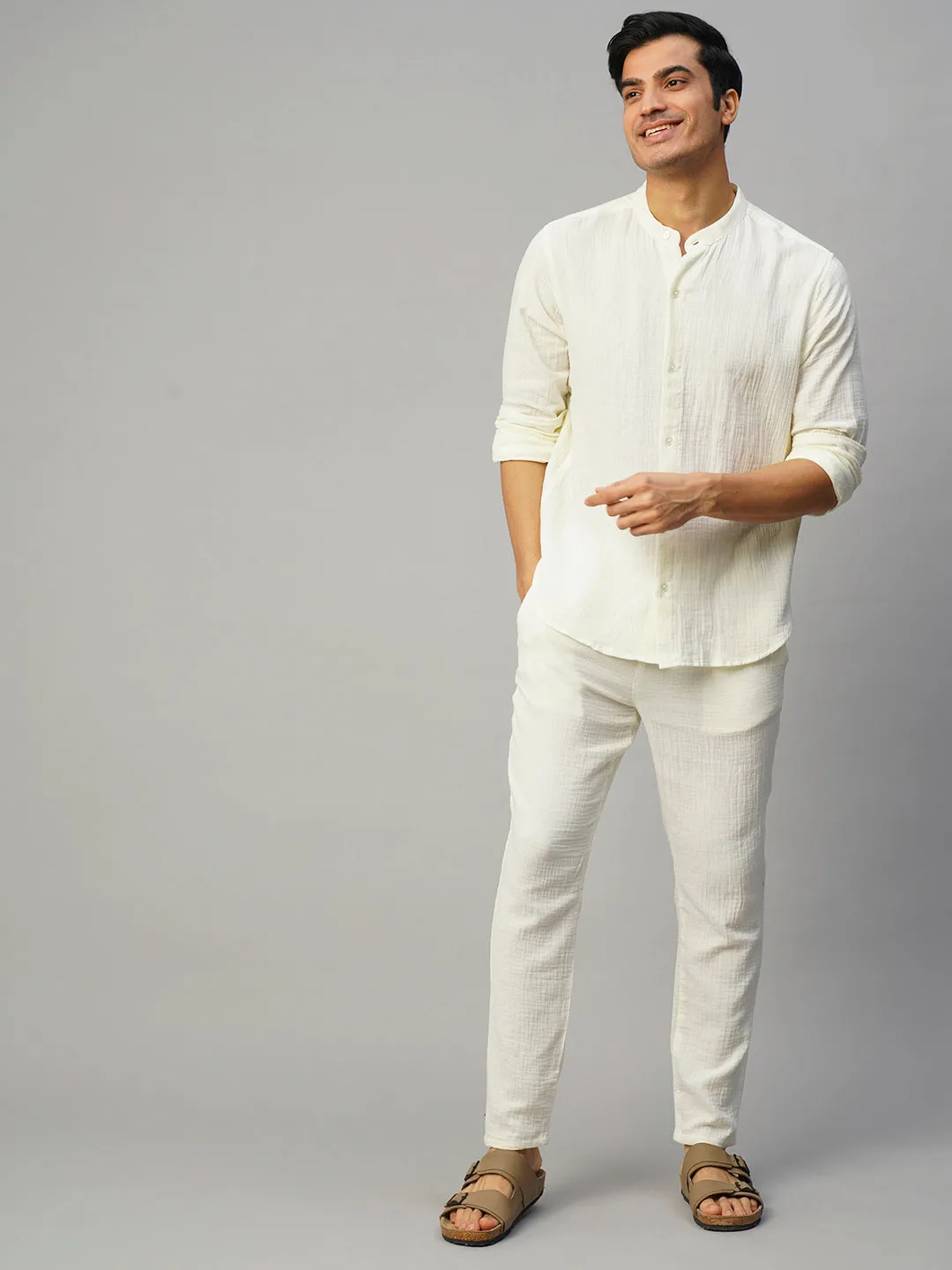 Men's White Cotton Loose Fit Shirt