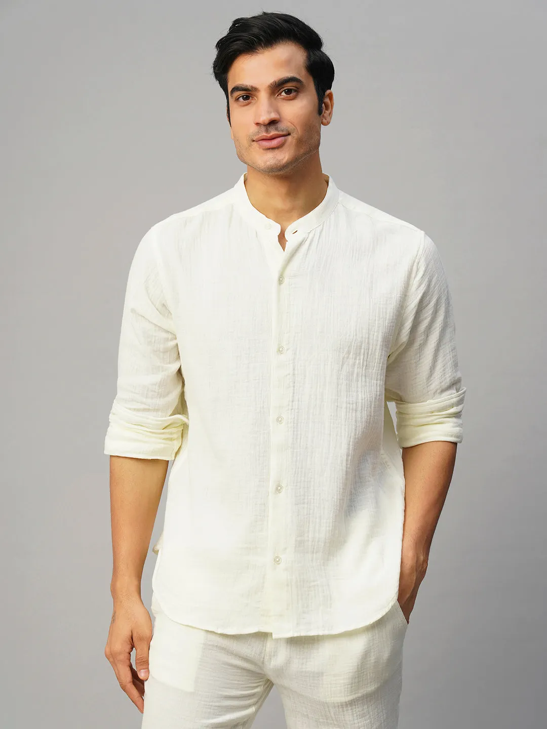 Men's White Cotton Loose Fit Shirt