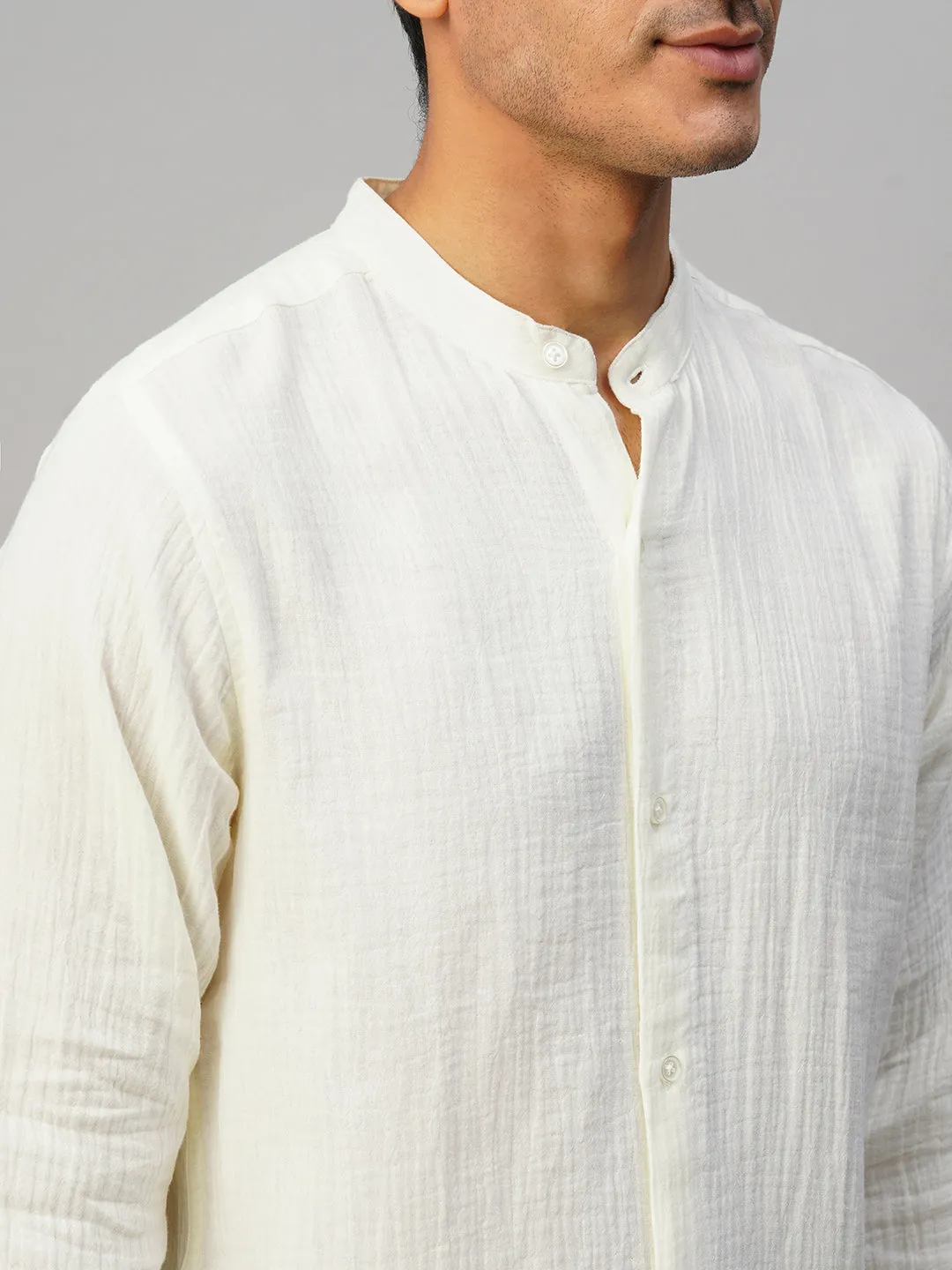 Men's White Cotton Loose Fit Shirt