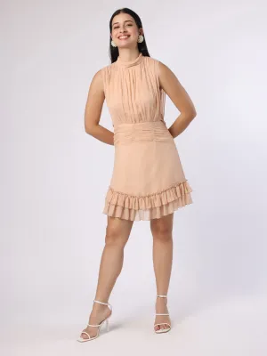 Nude Peach Ruched Short Dress