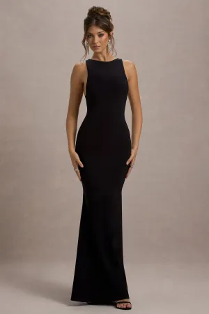 Odelle | Black Boat-Neck Racer-Back Maxi Dress