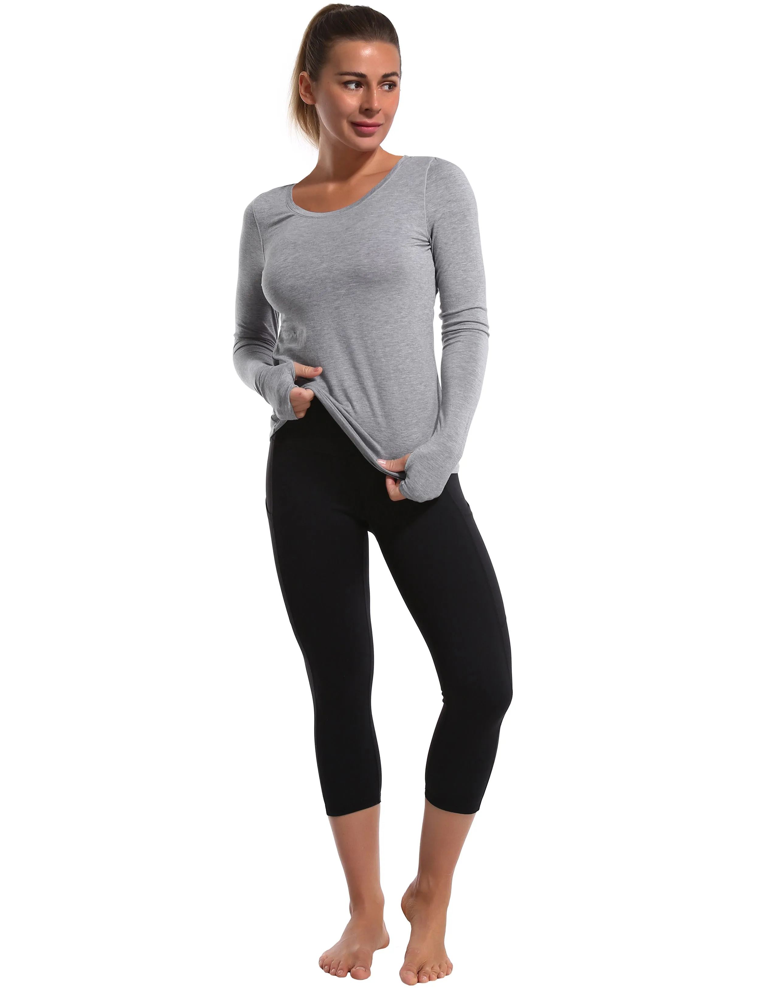 Open Back Long Sleeve Tops heathergray_yoga