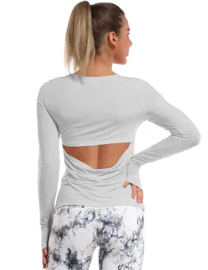 Open Back Long Sleeve Tops lightgray_yogastudio