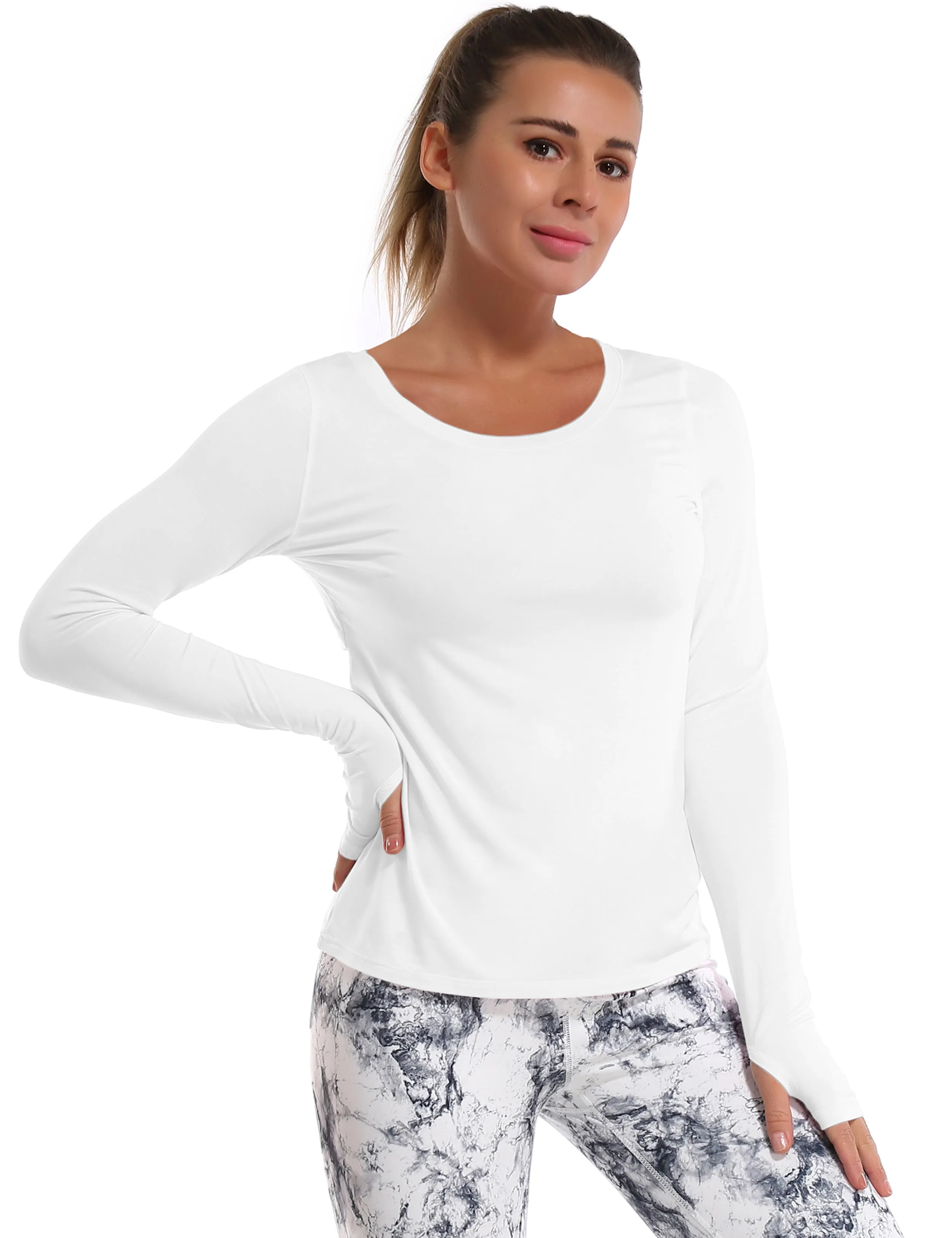 Open Back Long Sleeve Tops white_Jogging