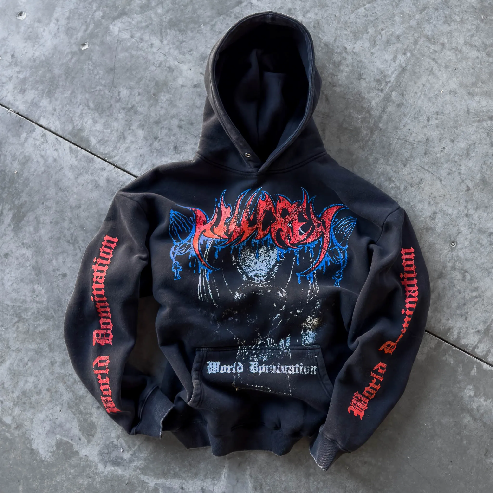 OVERSIZED LUX WORLD DOMINATION HOODIE - BLACK