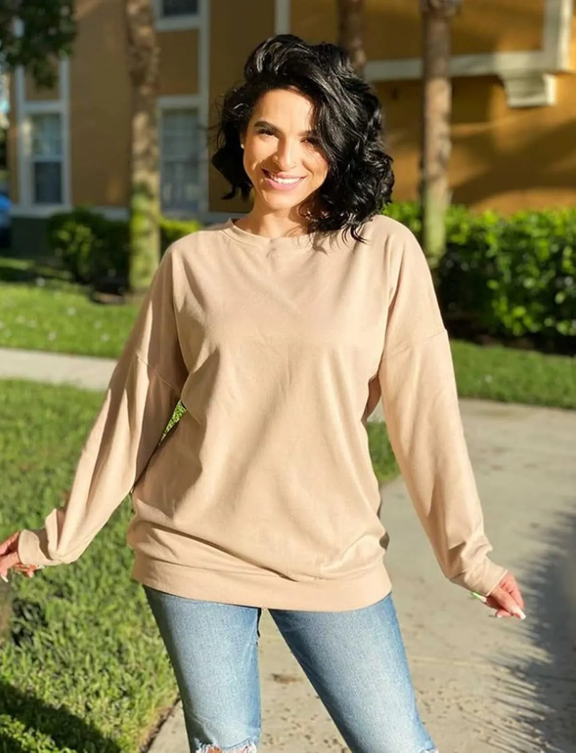 Oversized Sweatshirts for Women Crewneck Long Sleeve Tunic Tops for Leggings