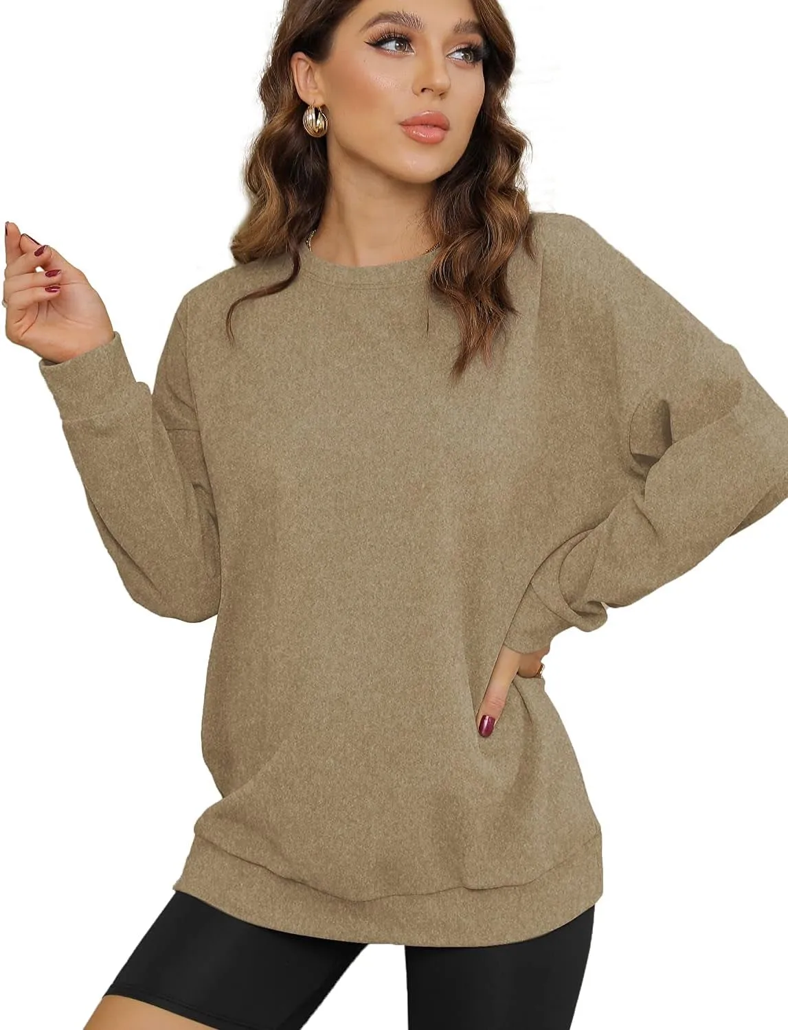 Oversized Sweatshirts for Women Crewneck Long Sleeve Tunic Tops for Leggings