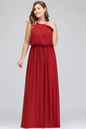 Plus Size Long A-line Chiffon Spaghetti Straps Halter Bridesmaid Dress With Ruffles